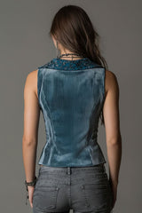 Cambric Boutique Shawl Lace Collar Pinstripe Vest