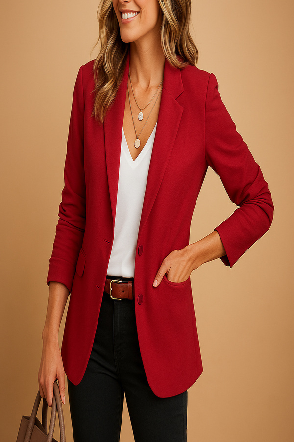 Cambric Boutique Notch Collar Two-Button Blazer