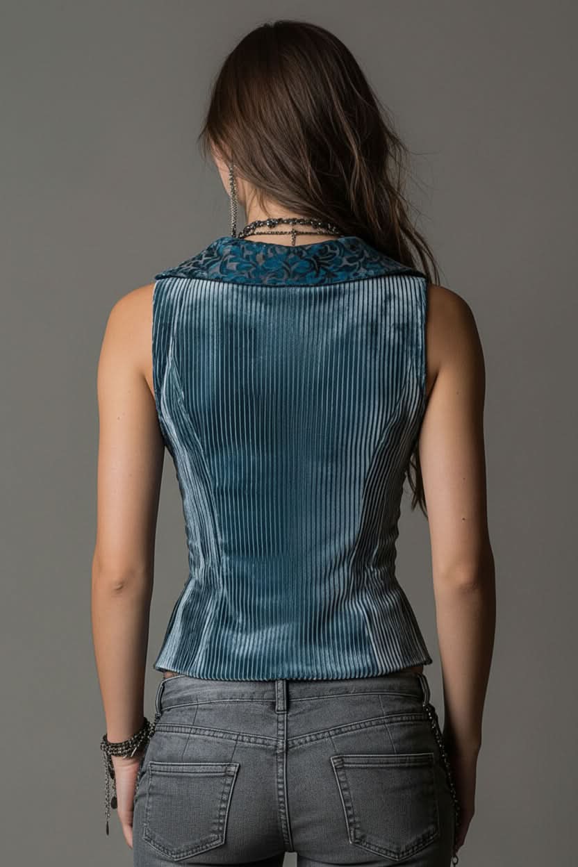 Cambric Boutique Shawl Lace Collar Pinstripe Vest