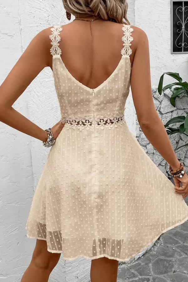 Cambric Boutique V-Neck Lace Trim Mini Dress