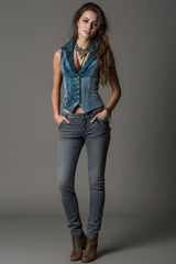 Cambric Boutique Shawl Lace Collar Pinstripe Vest
