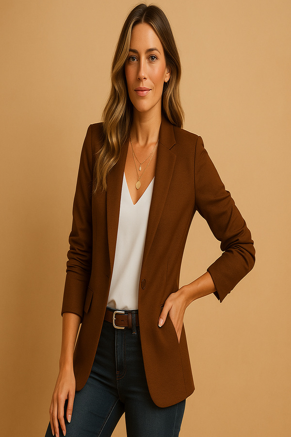 Cambric Boutique Notch Collar Two-Button Blazer