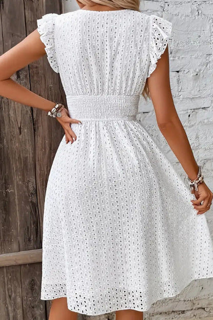 Cambric Boutique V-Neck Lace Trim Mini Dress