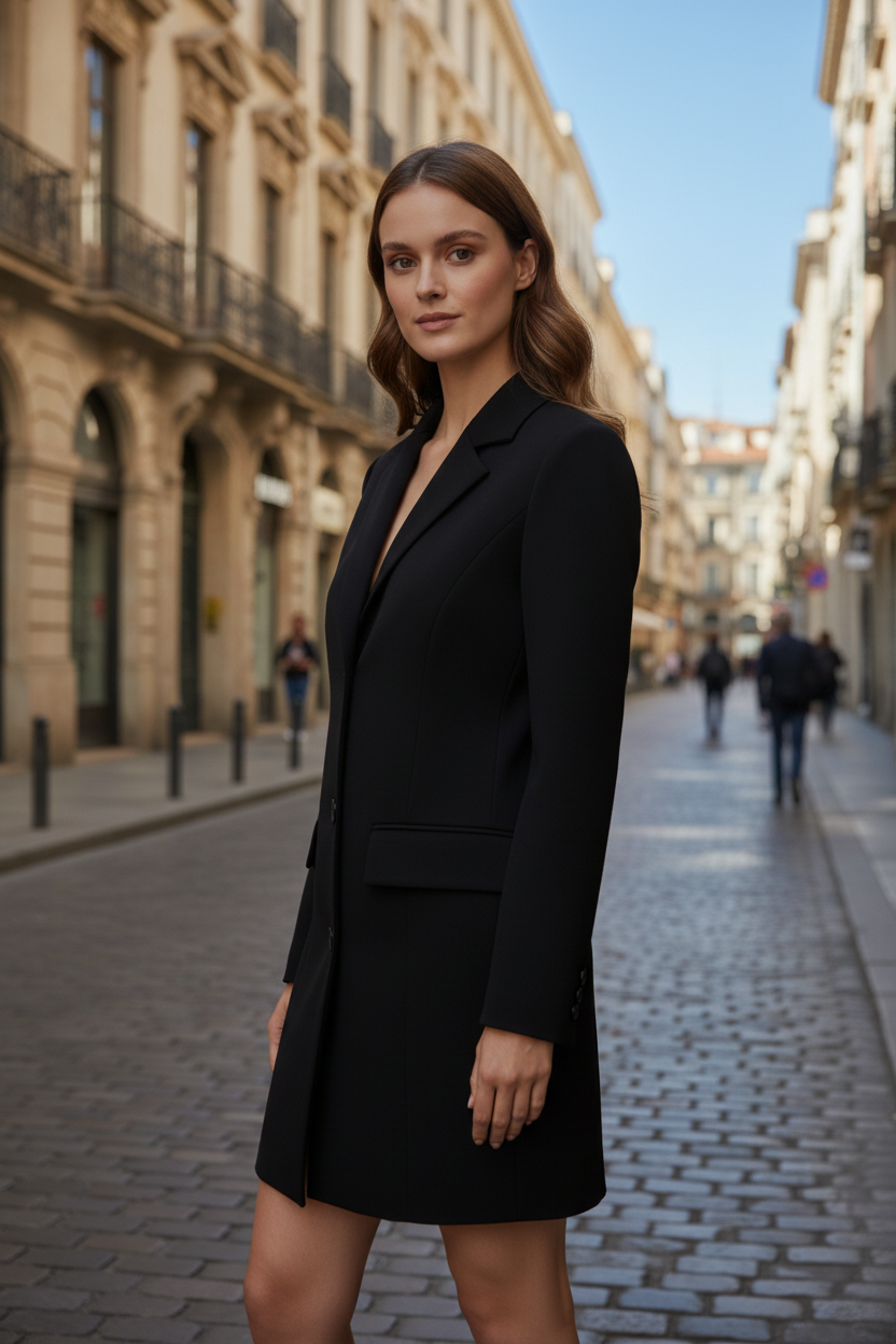 Cambric Boutique Notch Collar Longline Blazer Dress