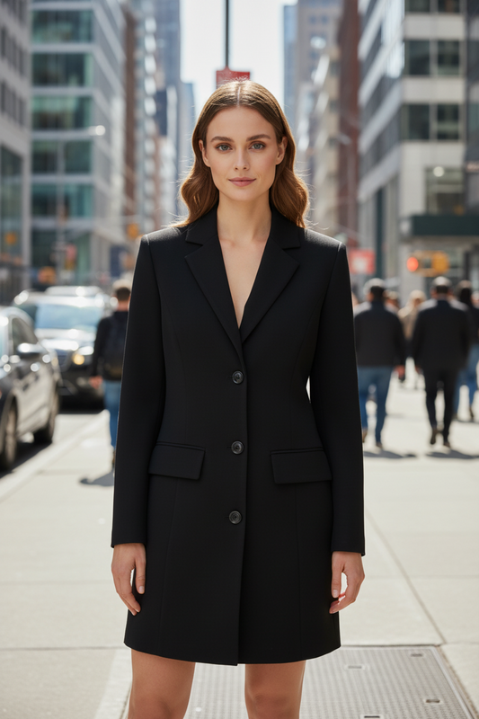 Cambric Boutique Notch Collar Longline Blazer Dress