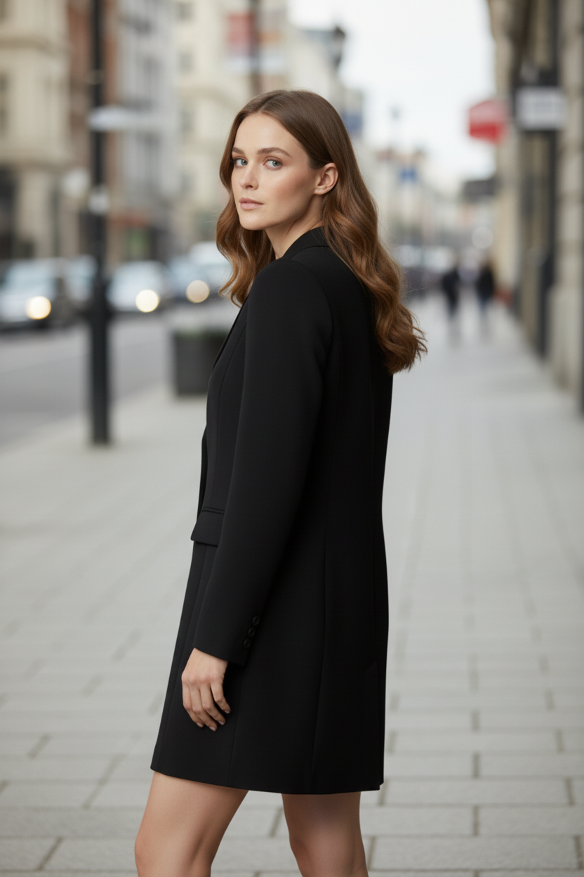 Cambric Boutique Notch Collar Longline Blazer Dress