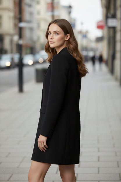 Cambric Boutique Notch Collar Longline Blazer Dress