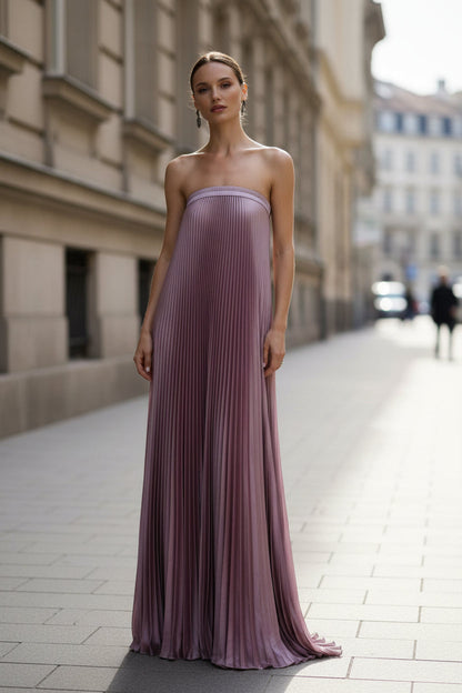 Cambric Boutique Strapless Pleated Maxi Dress