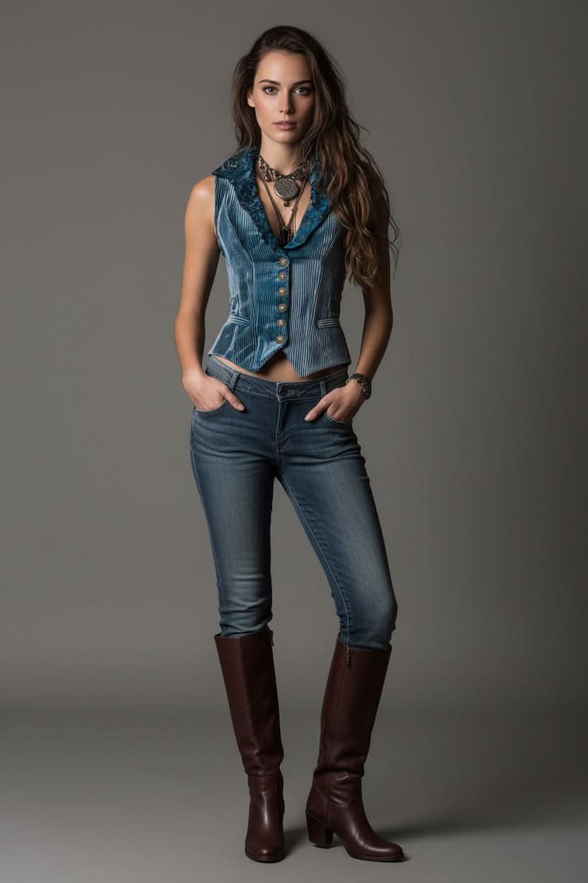 Cambric Boutique Shawl Lace Collar Pinstripe Vest