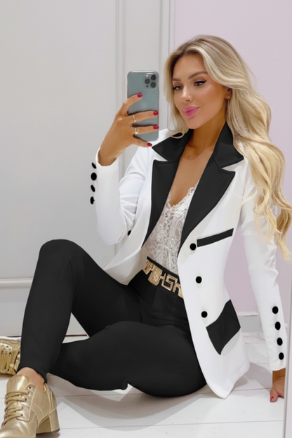 Cambric Boutique Notch Collar Line Art Print Blazer Set